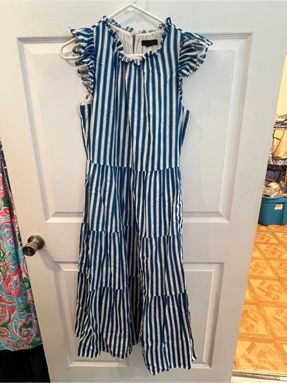 J. Crew Blue and White Stripe Tiered Summer Dress sz S